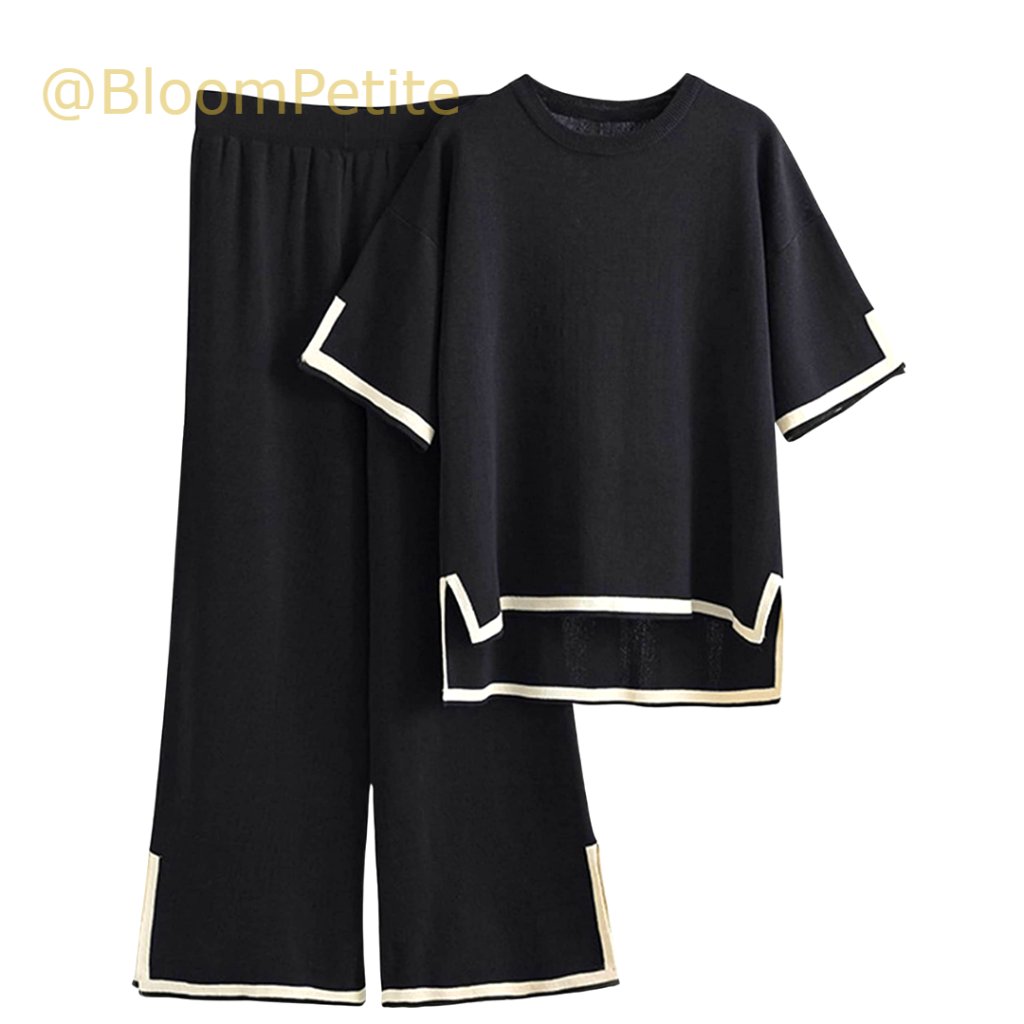 Short Sleeve Knit Pullover Top With Wide Leg Pants Lounge Set